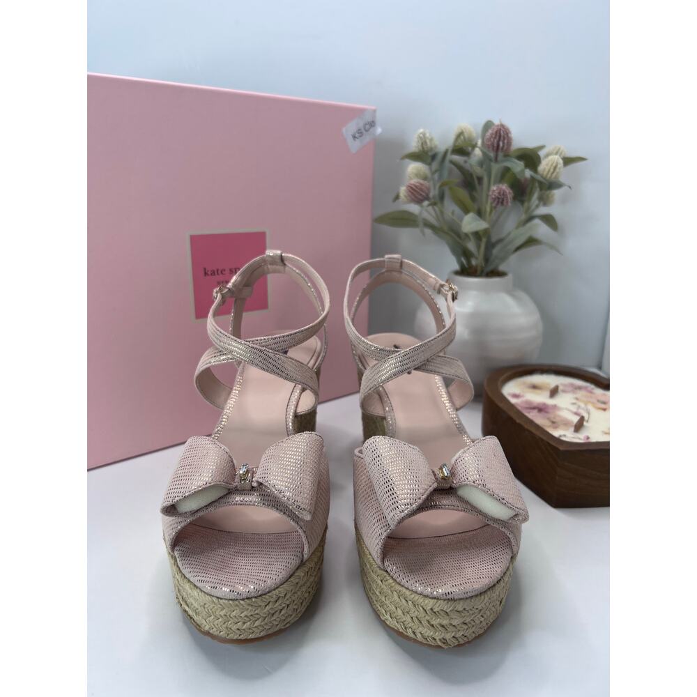 Kate Spade Thelma Leather Wedge Sandals Espadrille Blush Women's 9 NWB - Picture 2 of 13